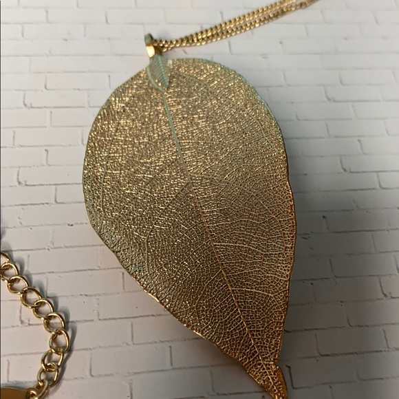 Bohemian Gold Plated Leaf Pendant Necklace - Picture 4 of 5